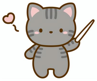 猫 ハートと差し棒 猫,ねこ,ネコ,ハート,棒,指棒,指し棒,指示棒,指す,かわいいのイラスト素材