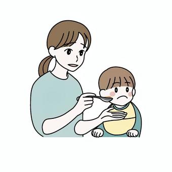 子供にご飯を食べさせる　イヤイヤ期 イヤイヤ期,赤ちゃん,子供,女性,食事,ご飯のイラスト素材