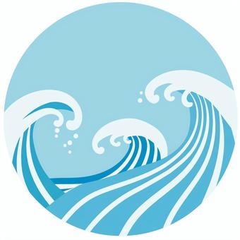 丸に荒波のフレーム 荒波,高波,波,フレーム,丸,海,水,泡,浮世絵,大漁旗のイラスト素材