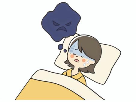 悪夢にうなされる若い女性 悪夢,うなされる,寝苦しい,苦しい,しんどい,不調,体調不良,不眠,不眠症,呼吸困難のイラスト素材