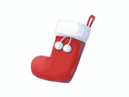 サンタクロースの靴下のイラスト クリスマス,サンタ,靴下,サンタクロース,赤,プレゼント,手描き,厚塗り,飾り,装飾のイラスト素材