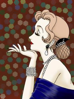 Profile of a woman wearing pearls (retro background), female, retro, modern, JPG and PNG