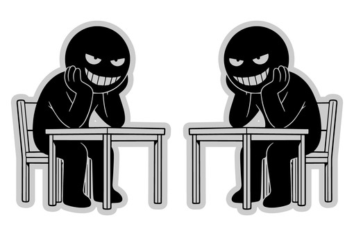 にやけ顔の悪人Ｃ机 悪人,にやける,悪,悪役,悪意,嘲笑,あざけ笑い,悪行,いたずら,ずるのイラスト素材