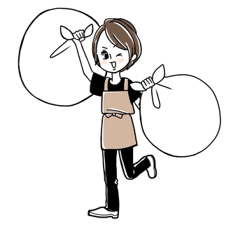 ゴミ捨て張り切る女性　黒 ゴミ捨て,断捨離,掃除,大掃除,年末,走る,保育士,スタッフ,ウインク,張り切るのイラスト素材