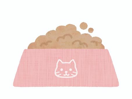 猫マーク入りペットの餌皿 ペット,エサ,餌皿,青色,猫,キャットフード,ごはん,食事,手描き,かわいいのイラスト素材