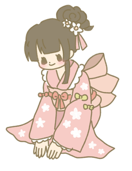 お辞儀する着物少女 お辞儀,挨拶,女の子,着物,正月,年賀状,正座,浴衣,和服,和風のイラスト素材