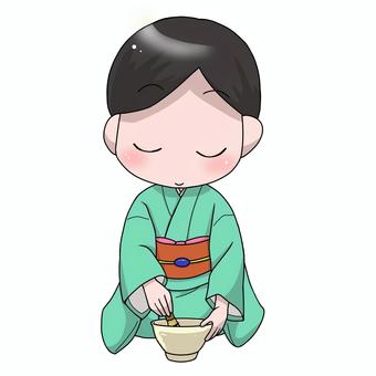 お茶を立てる女の人 茶道,お茶,茶碗,茶筅,着物,和服,趣味,日本,抹茶のイラスト素材