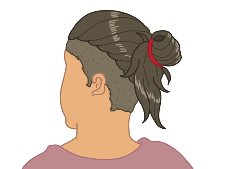 ツーブロックの男性（ロング） 男性,メンズ,髪型,ヘアスタイル,後ろ,ツーブロック,ロング,刈り上げ,結ぶ,お団子のイラスト素材