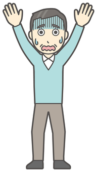  ニット中年男性-133-全身 降参,おじさん,男性,中年,お父さん,パパ,シニア,ミドルエイジ,人物,かわいいのイラスト素材