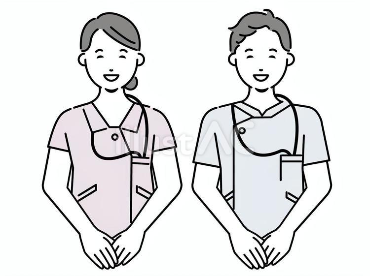 笑顔で手を前に組む看護師さん　セット 医療,病院,看護師のイラスト素材