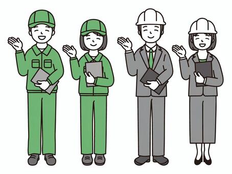 案内する作業員 作業員,土木,建築,建設,製造業,工業,工事,現場,道路工事,電気工事のイラスト素材