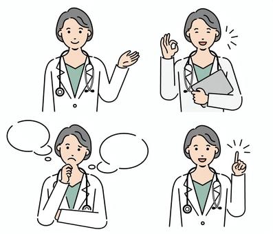 女性のお医者さんポーズ集　色付き 医療,医者,聴診器,病院,先生のイラスト素材