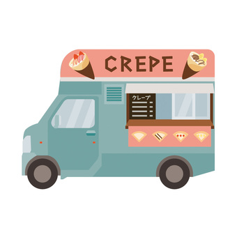 クレープのキッチンカー・青 クレープ,クレープ屋,移動販売,キッチンカー,屋台,イチゴ,チョコ,ストロベリークレープ,スイーツ,デザートのイラスト素材