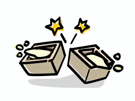 日本酒を升酒で乾杯_ラフで色ズレゆるい絵 日本酒,乾杯,升酒,もっきり,酒,手書き,手描き,ゆるい,色ずれ,かわいいのイラスト素材