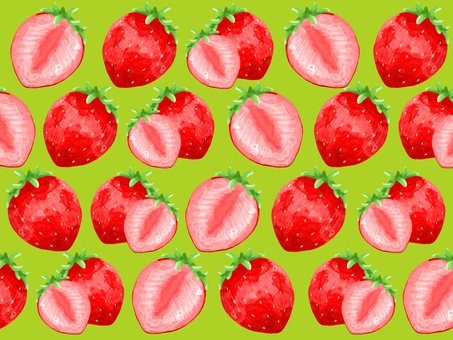 水彩画の苺の背景(緑) 水彩画,いちご,断面,果物,食べ物,フレッシュ,美味しい,ランダム,おしゃれ,ビタミンのイラスト素材