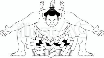 大相撲の力士の土俵入り モノクロ線画