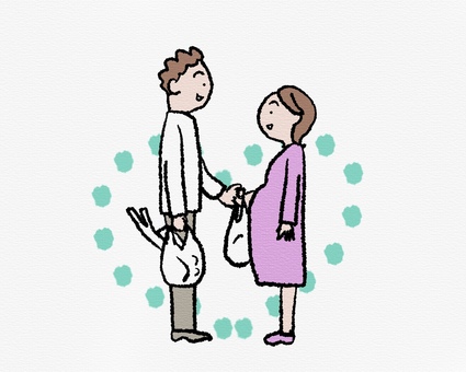 妊婦を気遣う夫のイラスト 妊婦,妊娠,夫婦,家族,思いやり,優しさ,サポート,妊娠中,夫,妻のイラスト素材