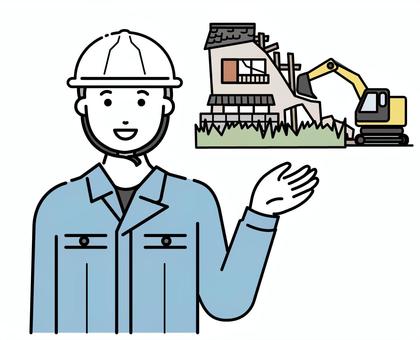 雑草の生えた空き家の解体 解体,住居,空き家,ヘルメット,解体業,男性,家,住宅,仕事,作業服のイラスト素材