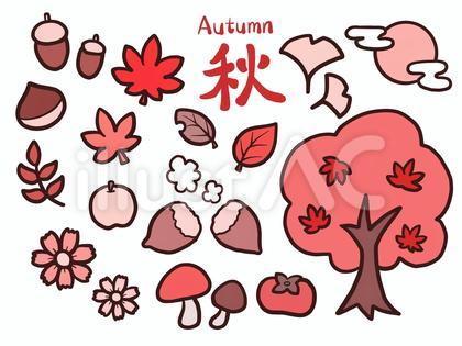 秋イラスト素材セット(ピンク)