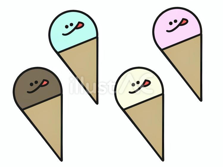 アイスクリーム　顔つき　4種セット　 笑顔,食べ物,アイスのイラスト素材