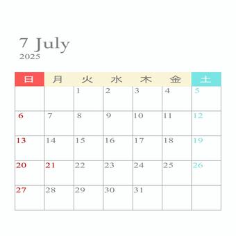 2025年7月カレンダー 2025年7月カレンダー 2025年7月,カレンダー,暦のイラスト素材
