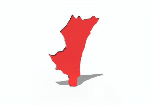 日本_宮崎県単独 宮崎県,宮崎,日本,地図,都道府県,立体,強調,県,国土,赤のイラスト素材