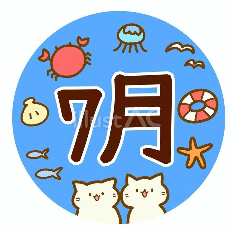 ねこと青い海の7月 猫,動物,海のイラスト素材