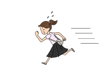 ダッシュする、急ぐ女性 ダッシュ,走る,急ぐ,遅刻,女性,女の子,手描きのイラスト素材