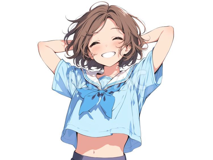 両手を頭の後ろで組むセーラー服の女子高生 セーラー服,女子高生,かわいいのイラスト素材