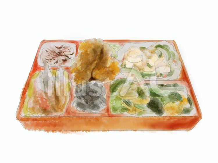 磯部から揚げとゴーヤ弁当　背景透過　A お弁当,べんとう,おかずのイラスト素材