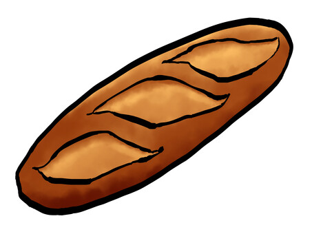 バゲットのイラスト（筆タッチ） バゲット,フランスパン,パン,プレーン,ノーマル,朝食,主食,筆,洋食,フランスのイラスト素材