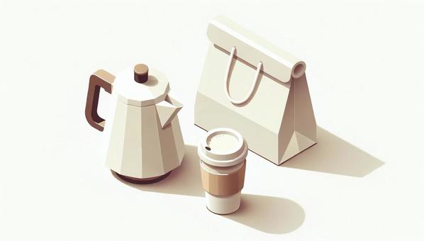 Illustration, cafe, take-out, paper bag, 