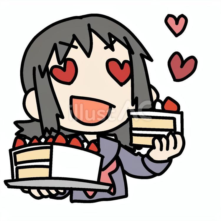 夢中でケーキを爆食いする学生少女 学生,爆食い,好物のイラスト素材