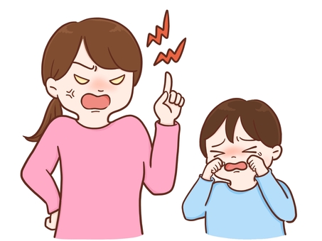 叱る(母・息子カラー) 女性,ママ,お母さん,母親,男の子,子供,幼稚園児,小学生,息子,叱るのイラスト素材
