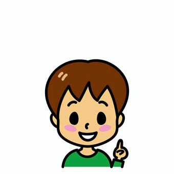 男の子　説明 説明,子供,案内,おすすめ,ガイド,指,ナンバーワン,一番,笑顔,すすめるのイラスト素材