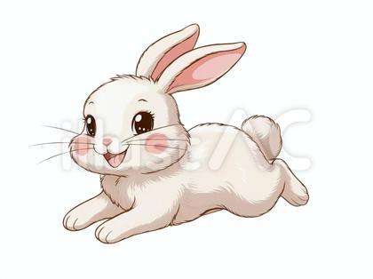 走っている可愛い白ウサギ