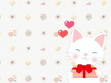 White cat and gift 3, white cat, cat, heart, JPG and PNG