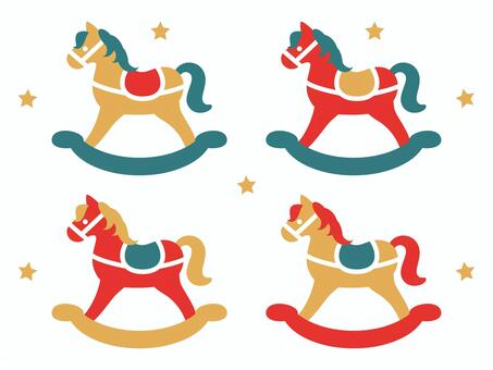 ロッキングホース4色 木馬,クリスマス,アイコン,モチーフ,馬,おもちゃ,ロッキング,ロッキングホース,シンプル,大人っぽいのイラスト素材