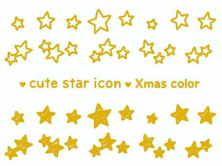 かわいい星アイコン（Xmasカラー） 星,スター,キラキラ,クリスマス,クリスマスカラー,12月,きらめき,アイコン,可愛い,かわいいのイラスト素材