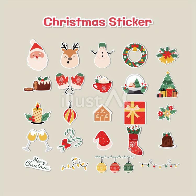 クリスマスのステッカーセット（サンタクロース、トナカイなど） クリスマス,ステッカー,サンタクロースのイラスト素材