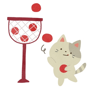 玉入れ猫 玉入れ,運動会,動物,猫,スポーツ,秋,赤組,絵本,可愛い,ゆるいのイラスト素材
