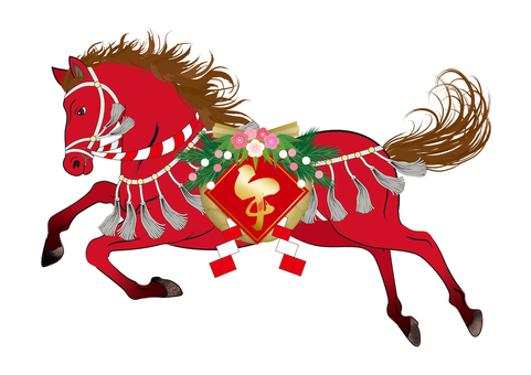 馬イラスト65 年賀状素材,年賀はがき素材,馬,赤馬,午,駿馬,午年,干支,十二支,新年のイラスト素材