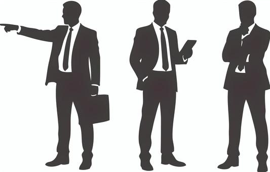 ビジネスマン全身３人セットグレイ ビジネス,会議,ミーティング,指示,指差し,会話,対話,思考,考える,ブレストのイラスト素材