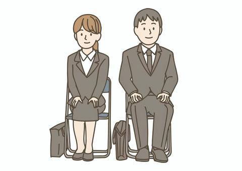 面接を待つ就活生のイラスト 就活,面接,スーツ,学生,ビジネス,社会人,椅子,待機,男女,新卒のイラスト素材