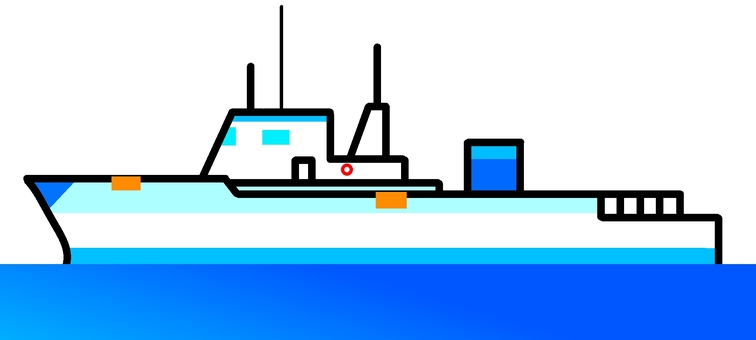 巡視船 船,船舶,巡視船,巡視艇,大型船,海上保安庁,海,蛍光色,青色,デフォルメのイラスト素材