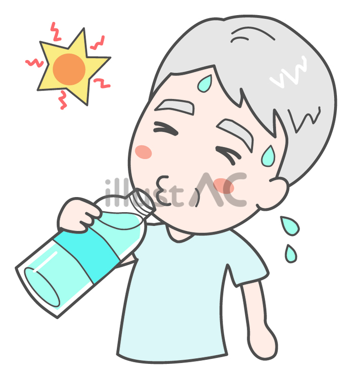 水分補給する男性＿高齢 水分補給,夏,熱中症予防のイラスト素材