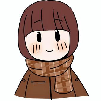 チェック柄マフラー 女の子,マフラー,冬,防寒グッズ,防寒着,寒い,あったかい,チェック,チェック柄のイラスト素材