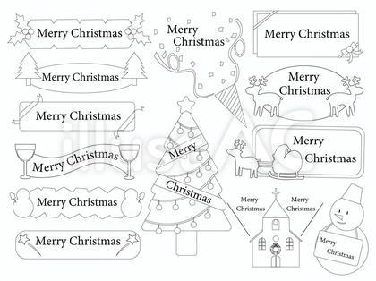 クリスマスの見出し線画フレームセット