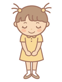 人物素材143＿かわいい　おじぎ 女の子,かわいい,あいさつ,いらっしゃいませ,宜しく,よろしくお願いします,ありがとうございました,ありがとう,お願い,すみませんのイラスト素材