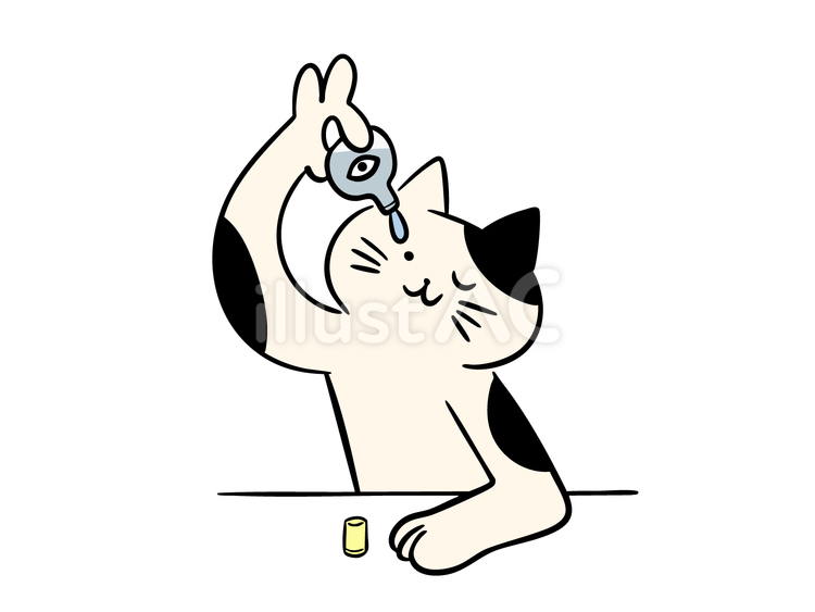 目薬を指す猫（カラー） 猫,目薬,かゆみのイラスト素材